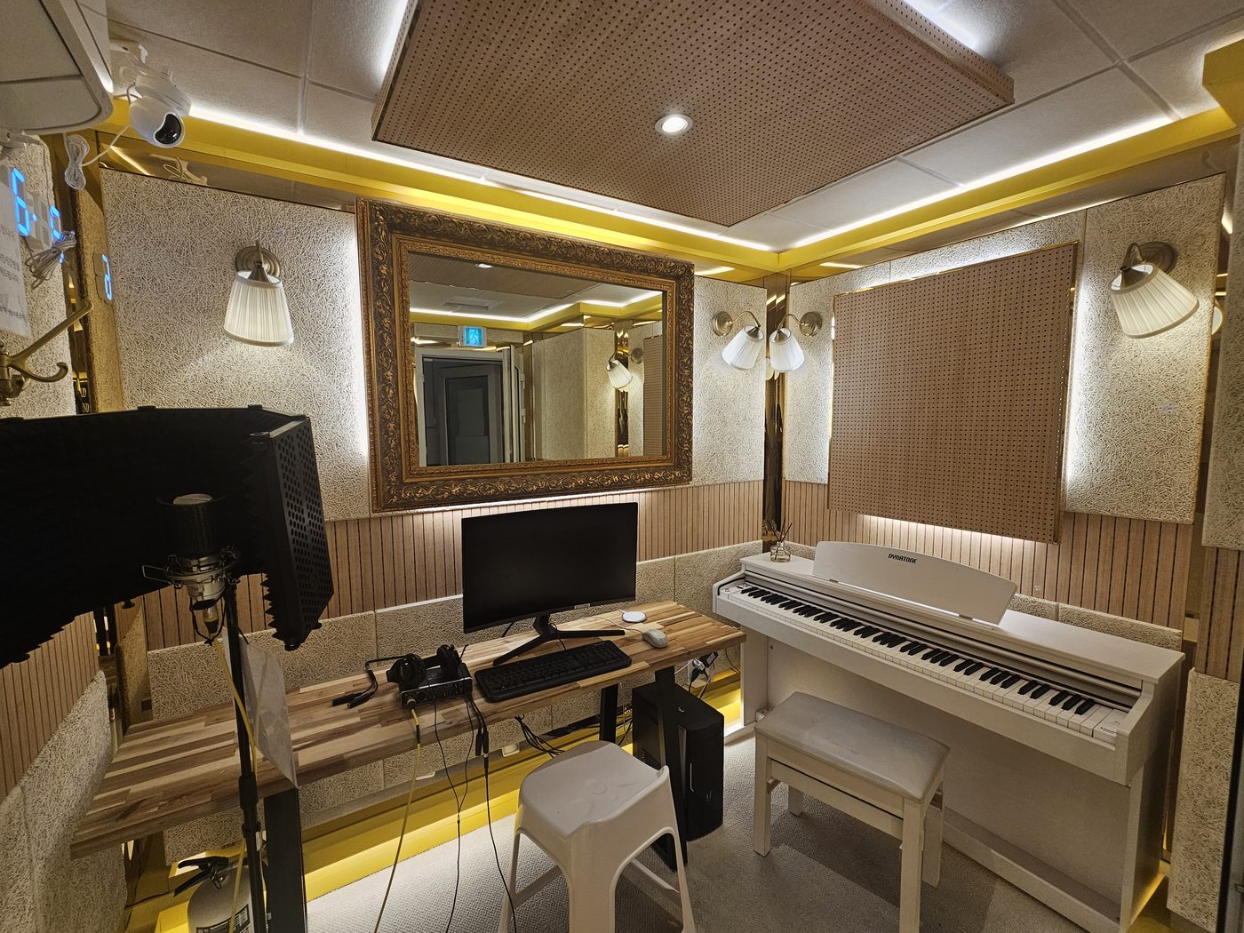 Recording booth set up for a Korean dialogue session